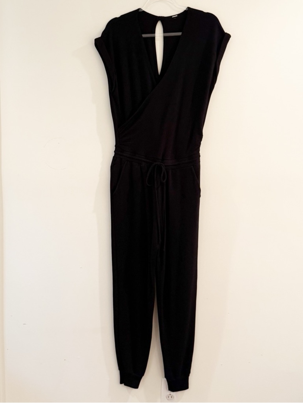 Monrow Black Crossover V-Neck Drawstring Jumpsuit - Picture 12 of 13
